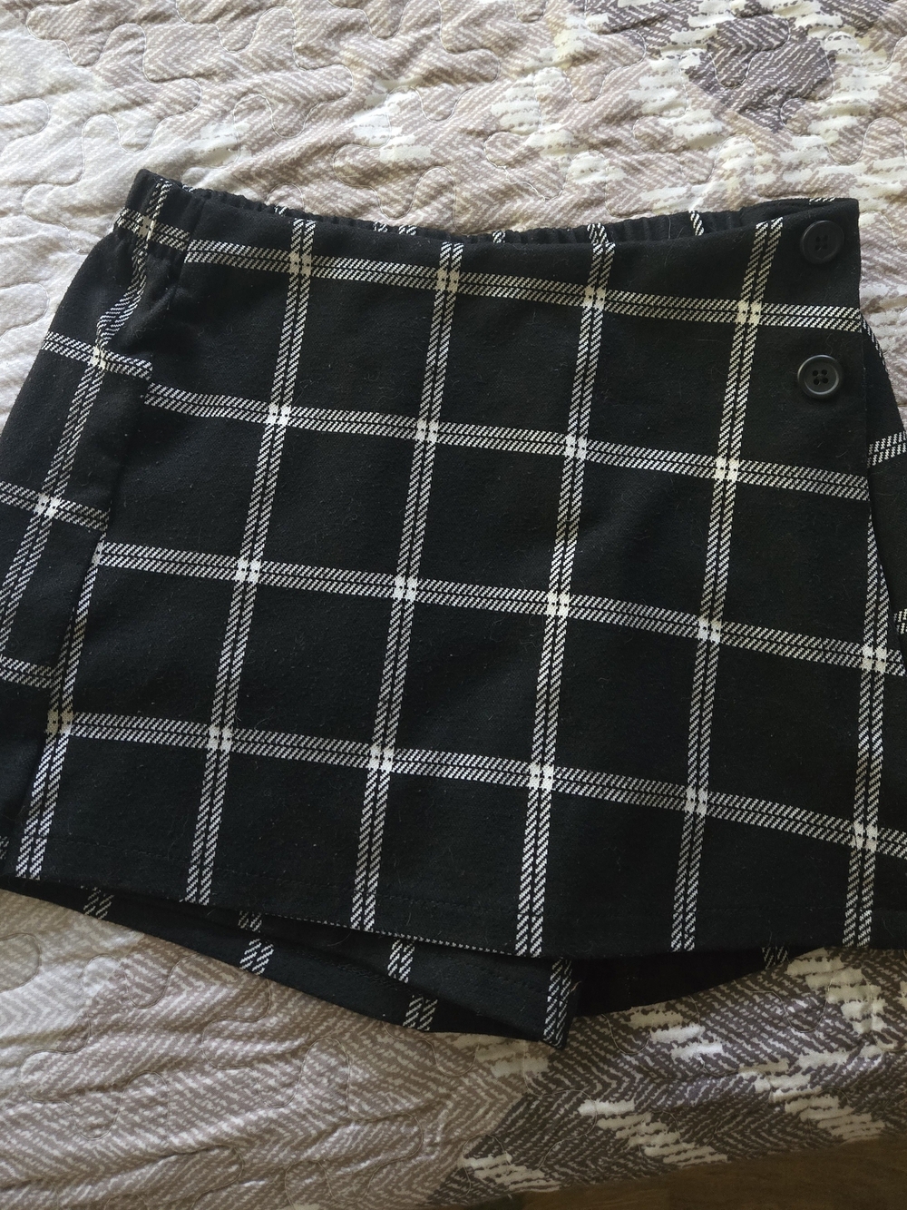 Old Navy Black Plaid Skort with Button Detail